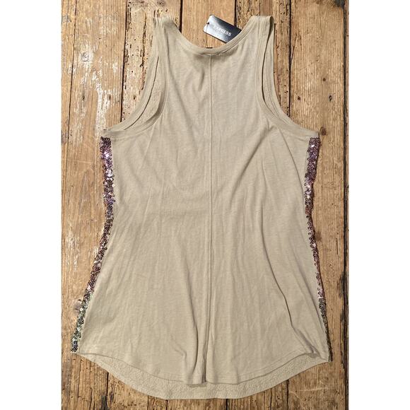 Experess Womens Size S/P Tan Sequin Tank Top - Picture 2 of 8